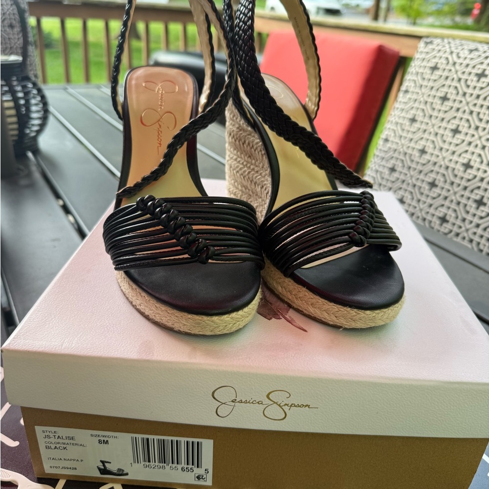 Jessica Simpson Black Strappy Wedges
